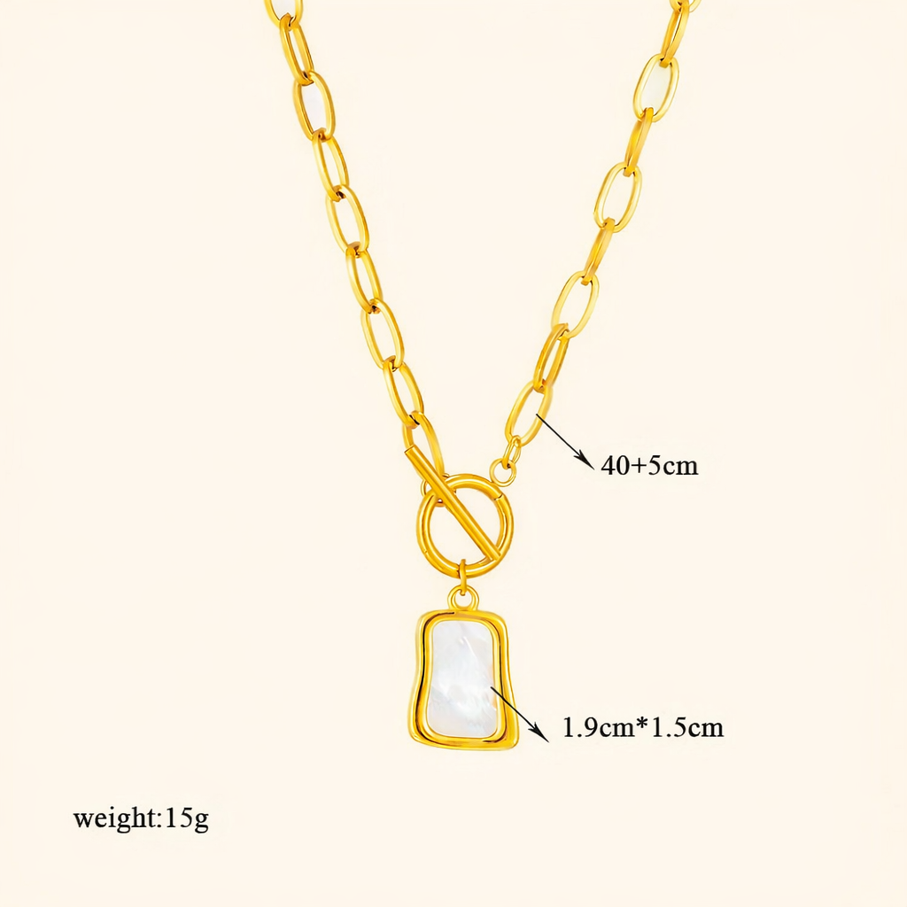 Korean Style 18K Gold Plated Mother of Pearl Toggle Necklace – Waterproof Stainless Steel Necklace