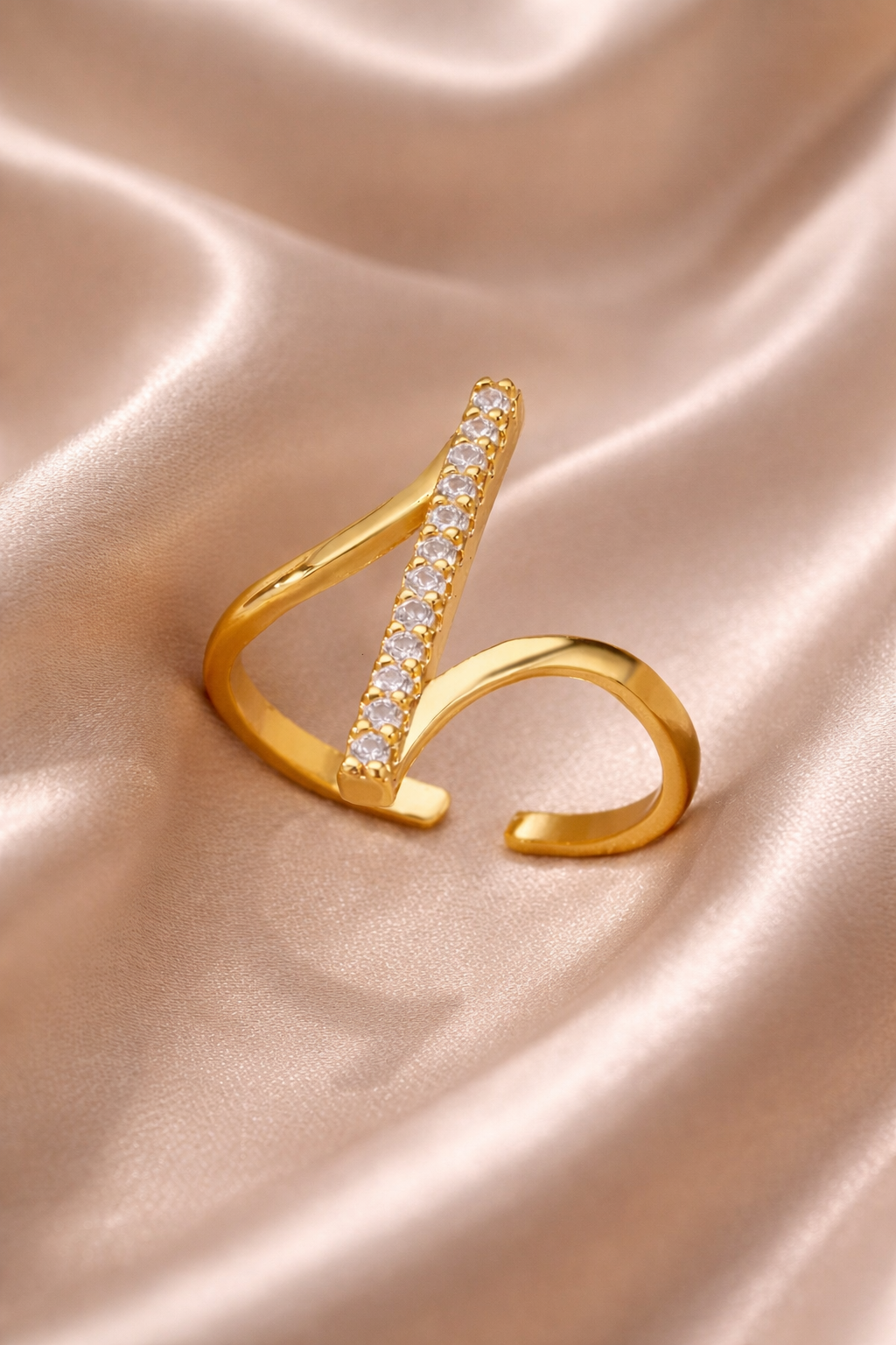 18K Gold Plated Open U-Shaped Zircon Ring – Adjustable Minimalist Statement Ring for Women