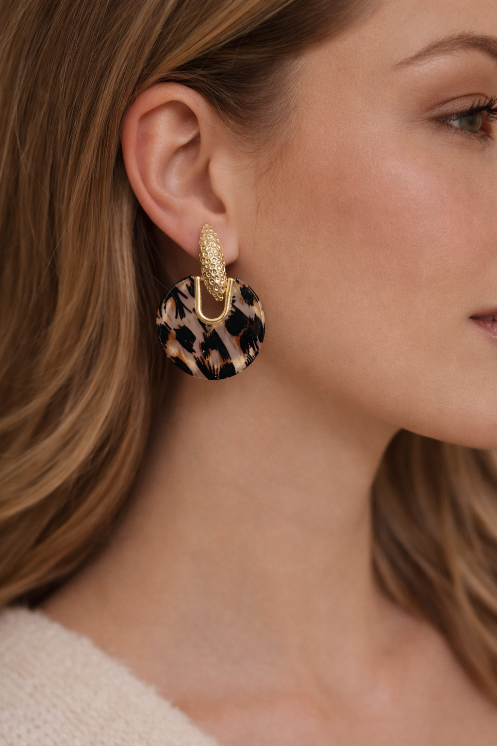 Leopard Print Resin Drop Earrings – Gold Geometric Statement Earrings for Women