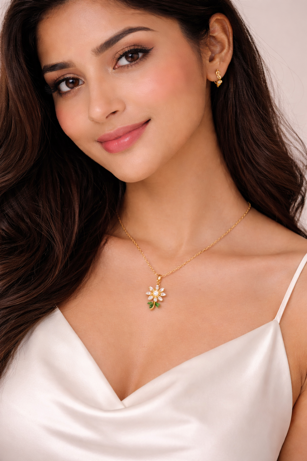 18K Gold Plated Flower Pendant Necklace – Zircon Stainless Steel Coffee Bean Chain