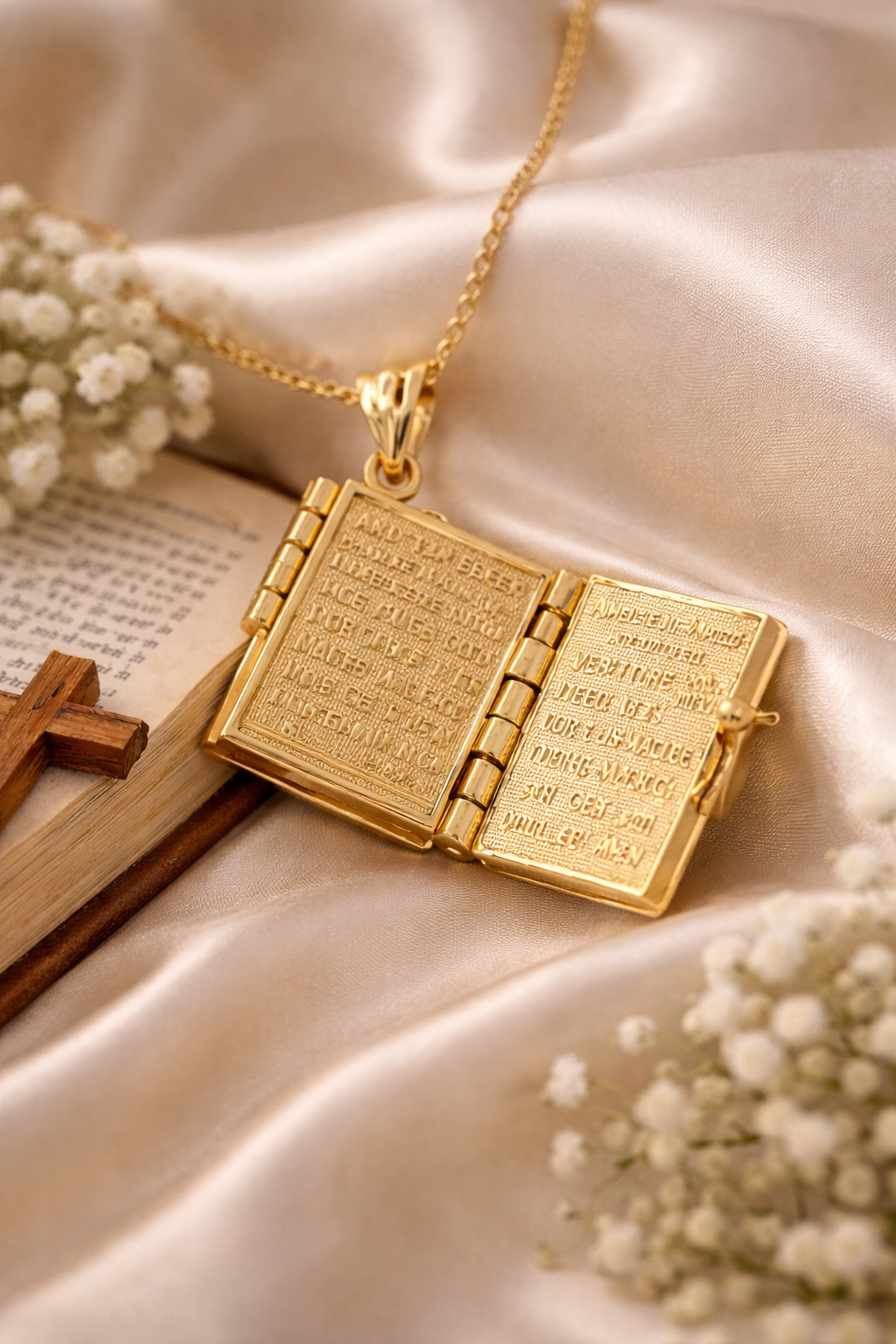 18K Gold Plated Holy Bible Locket Necklace