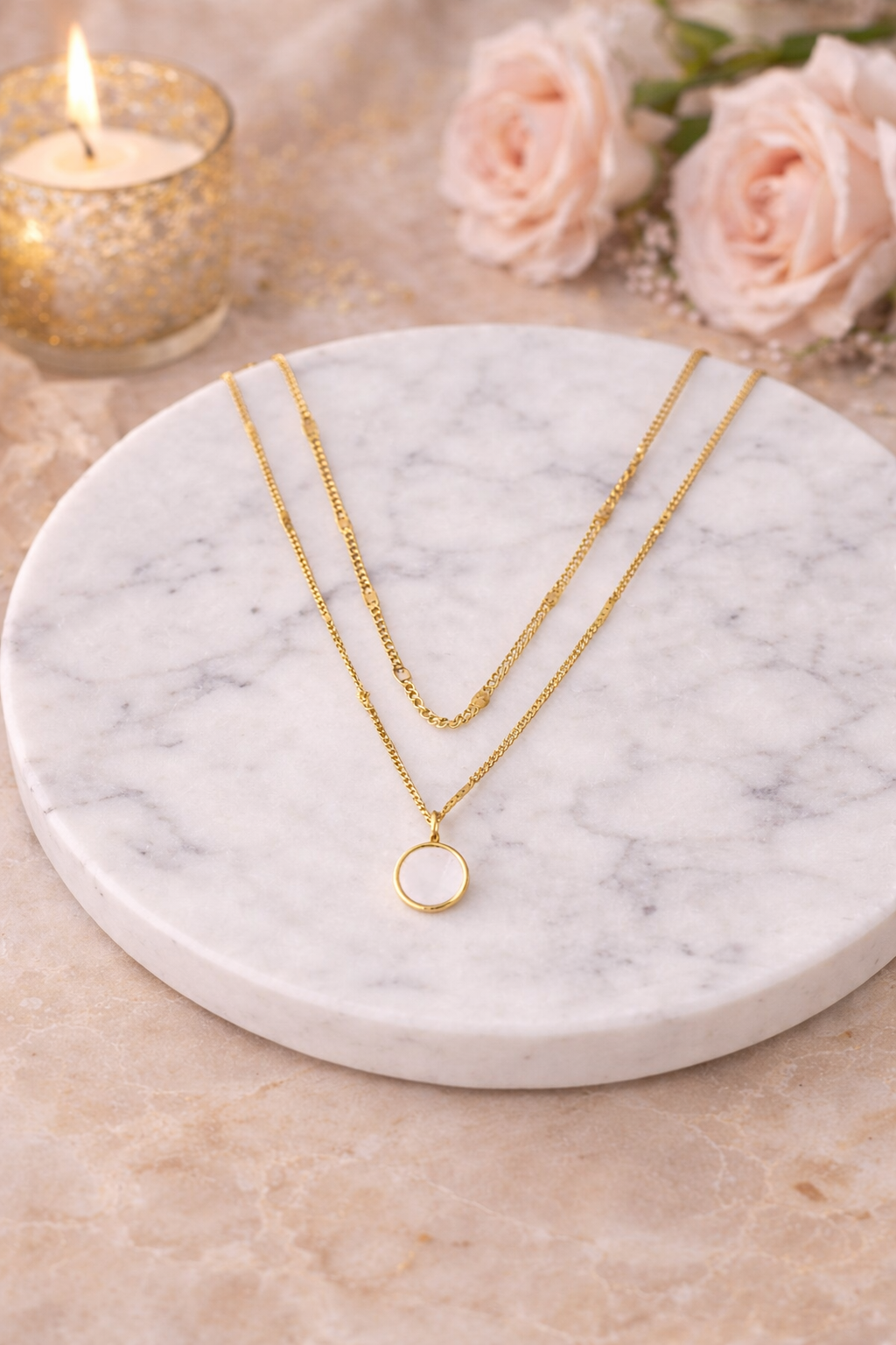 18K Gold Plated Stainless Steel Pendant Necklace – Waterproof Non Tarnish Chain for Women