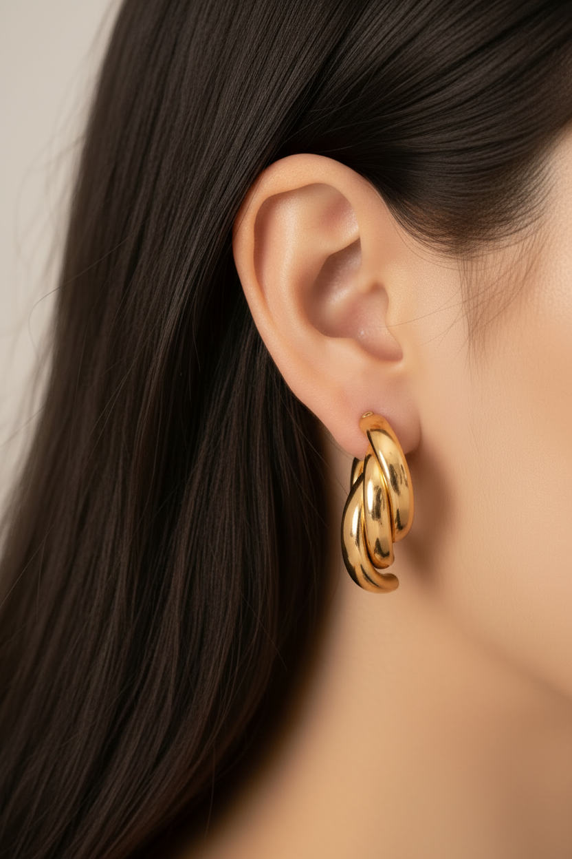 Vintage Gold Plated Geometric Hoop Earrings for Women – Hypoallergenic Statement Jewelry
