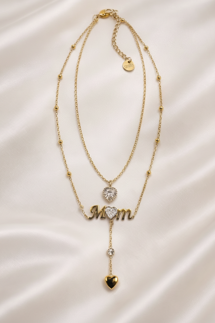 Mom Heart Necklace – 18K Gold Plated Stainless Steel Mother’s Day Jewelry