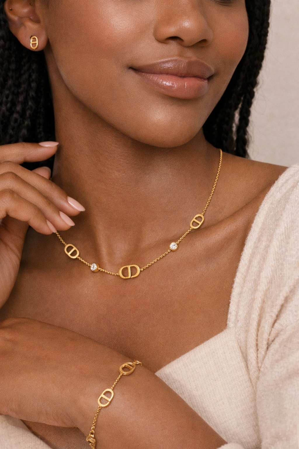 Korean Style 18K Gold Plated Geometric Jewelry Set – Necklace, Bracelet & Earrings Set for Women
