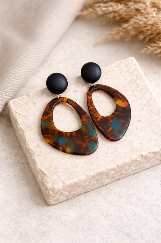 Tortoiseshell Resin Statement Drop Earrings | Lightweight Geometric Dangle Earrings for Women