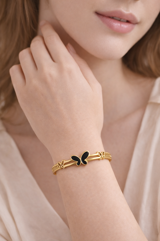 Butterfly Gold Open Bangle – 18K Gold Plated Stainless Steel Adjustable Women’s Bracelet