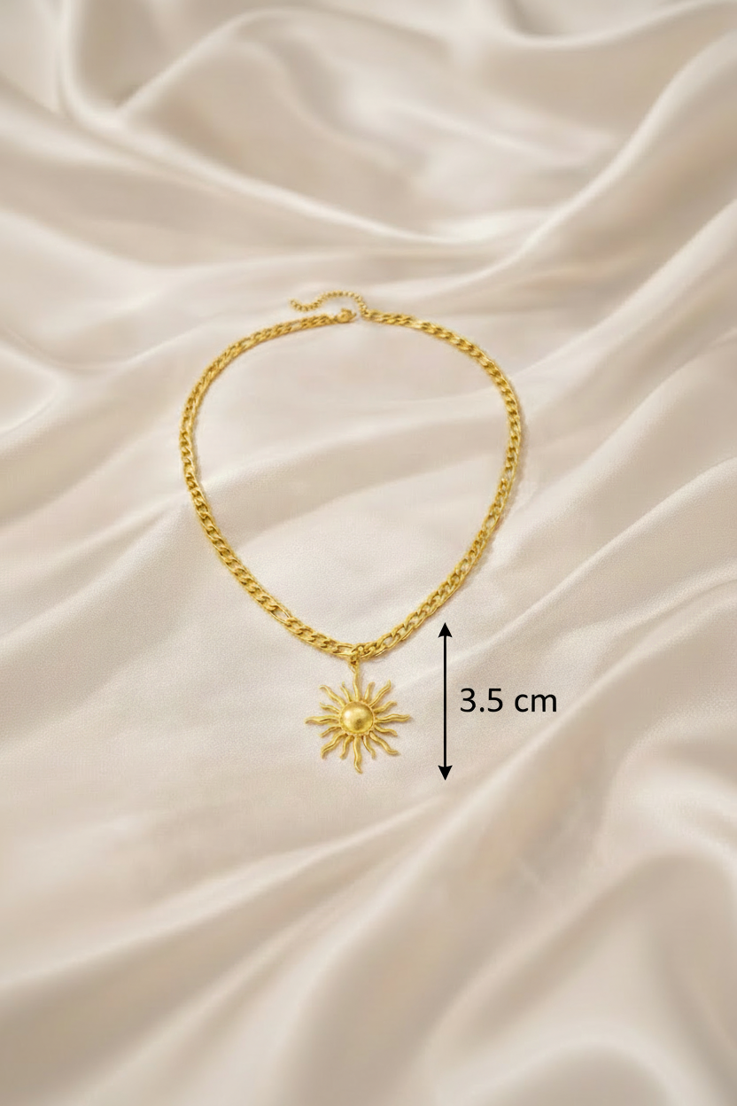18K Gold Plated Sunflower Pendant Necklace – Waterproof Stainless Steel Figaro Chain