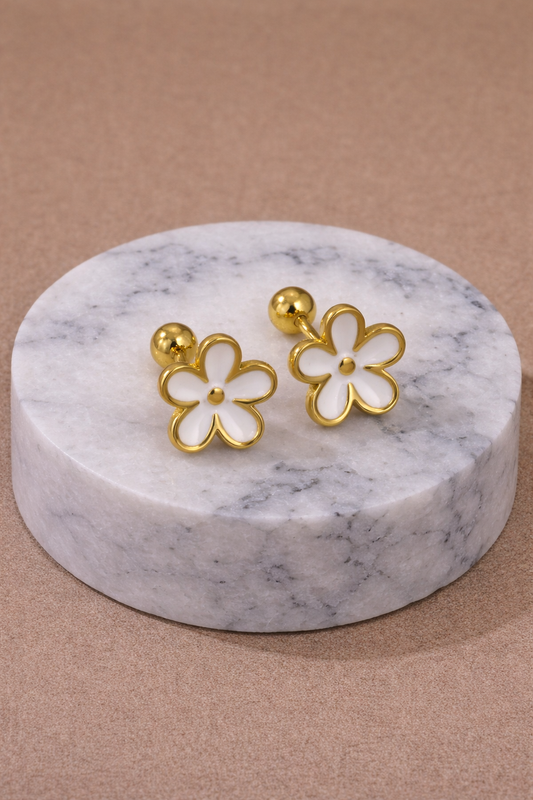 18K Gold Plated Flower Stud Earrings | Waterproof Stainless Steel Floral Earrings