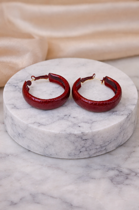 Burgundy Fashion Hoop Earrings