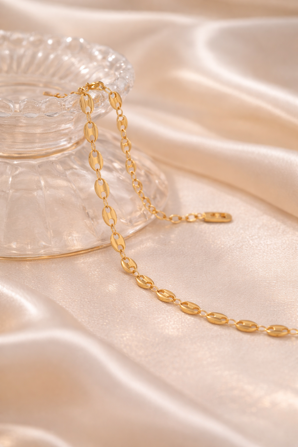18K Gold Plated Coffee Bean Chain Necklace – Stainless Steel Unisex Link Chain