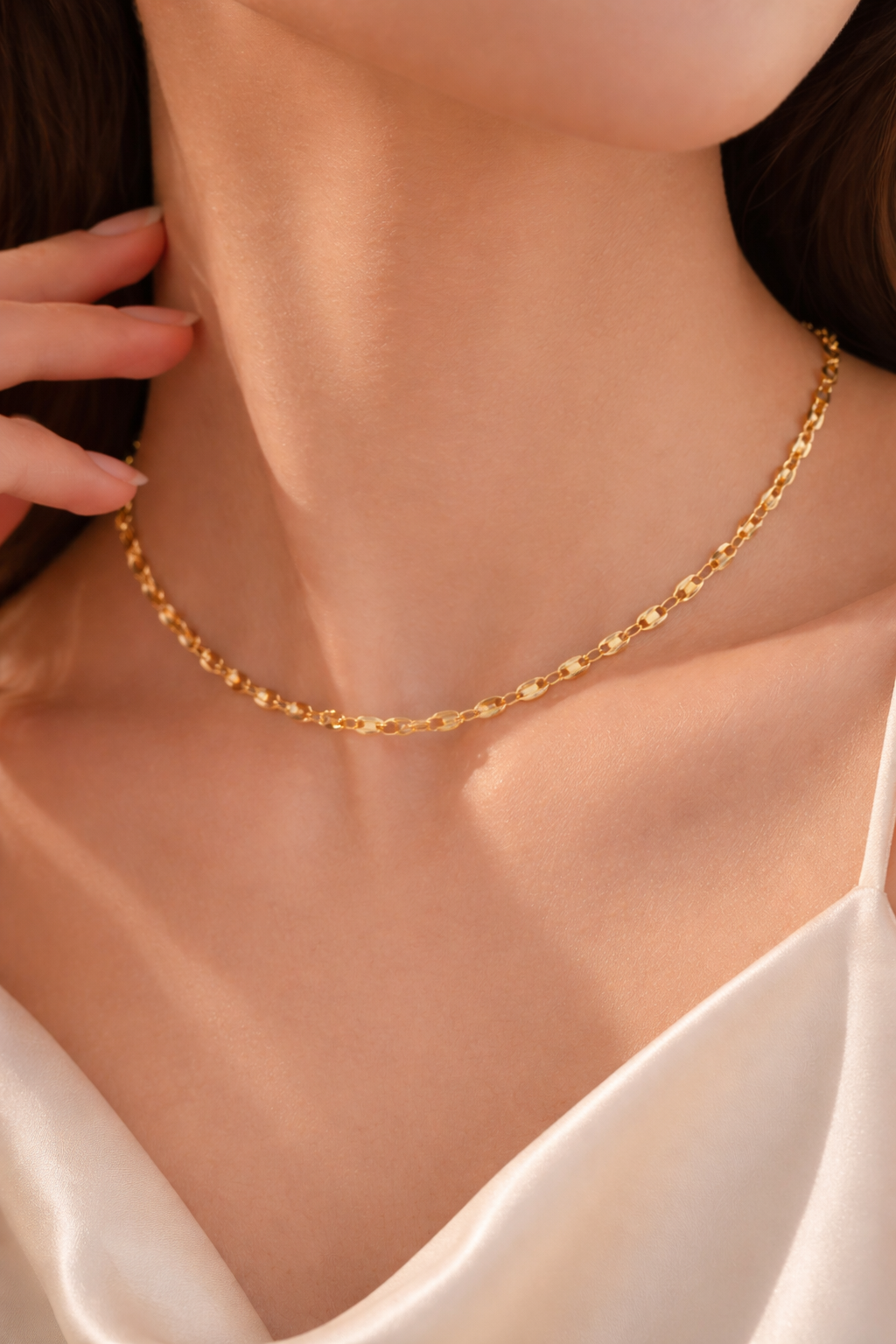 18K Gold Plated Coffee Bean Chain Necklace – Stainless Steel Unisex Link Chain