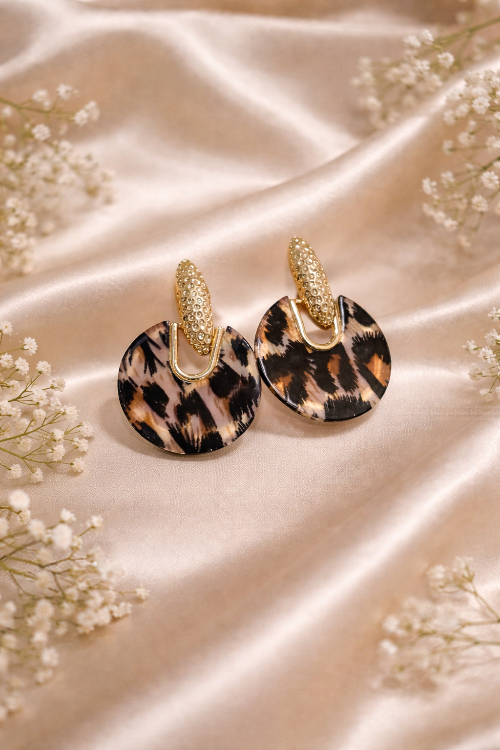 Leopard Print Resin Drop Earrings – Gold Geometric Statement Earrings for Women