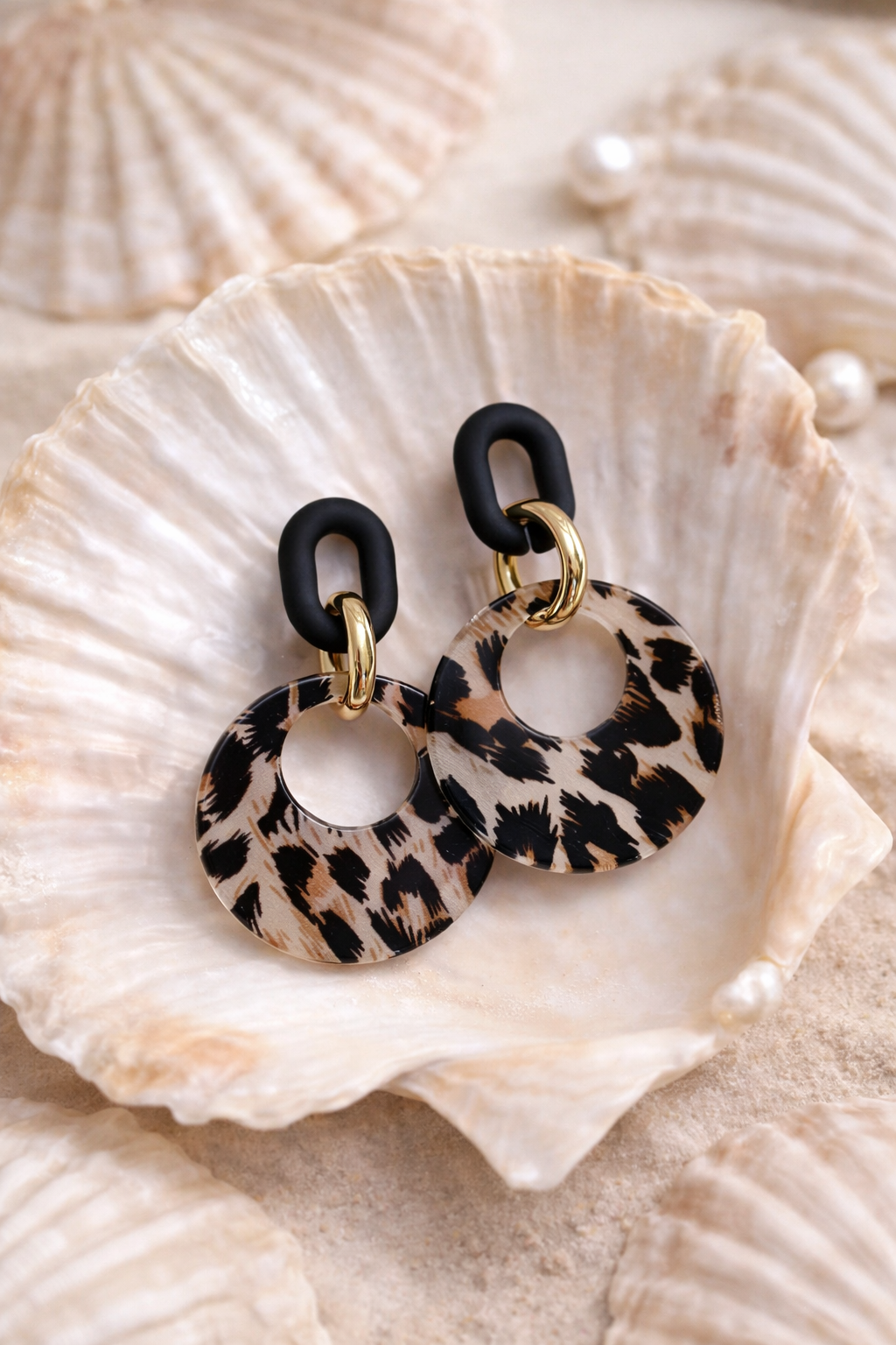 Leopard Print Geometric Resin Drop Earrings – Gold Statement Earrings for Women