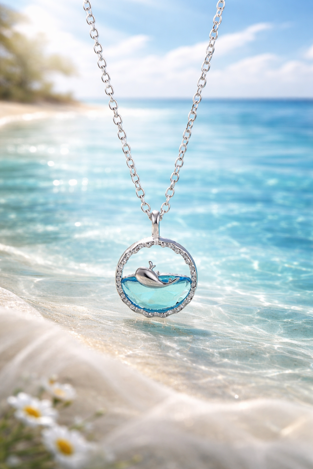 Ocean Inspired silver Pendant Necklace – Coastal Sea Charm Stainless Steel Necklace