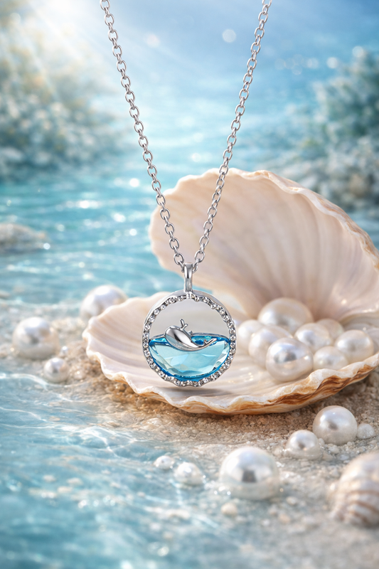 Ocean Inspired silver Pendant Necklace – Coastal Sea Charm Stainless Steel Necklace