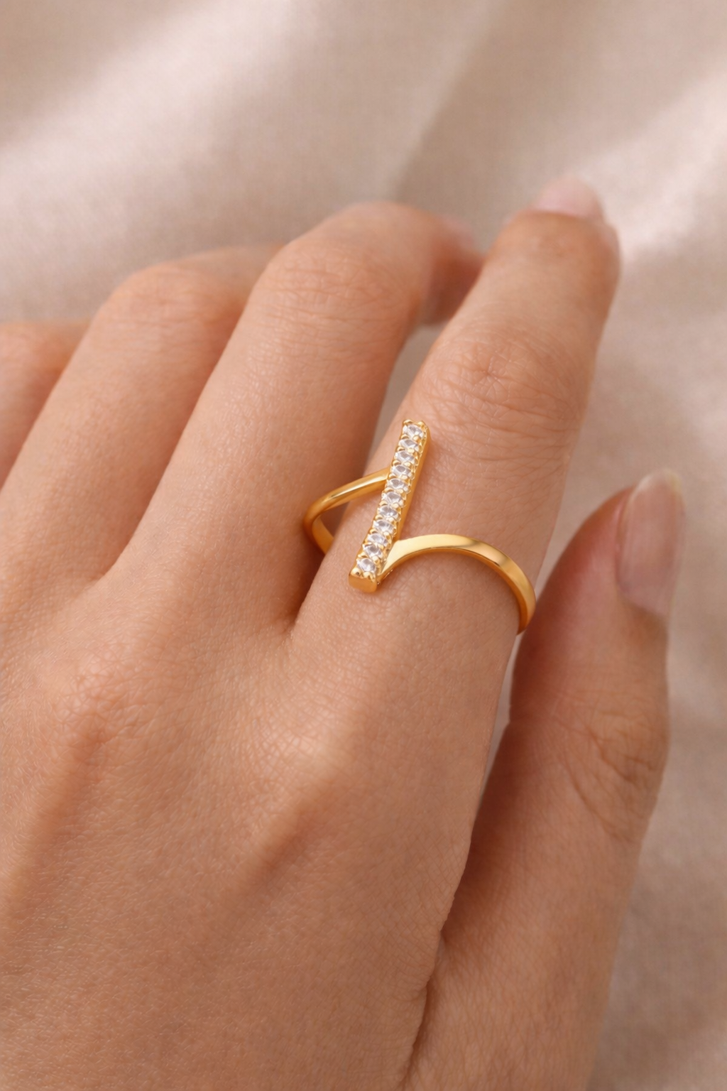 18K Gold Plated Open U-Shaped Zircon Ring – Adjustable Minimalist Statement Ring for Women