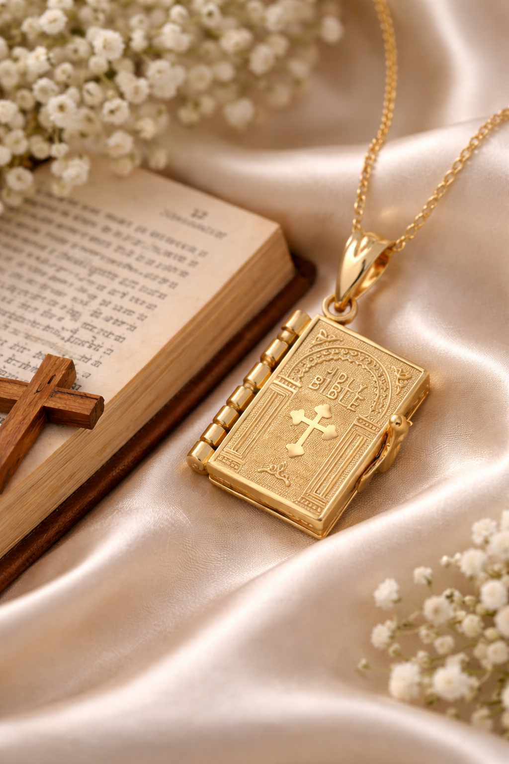 18K Gold Plated Holy Bible Locket Necklace