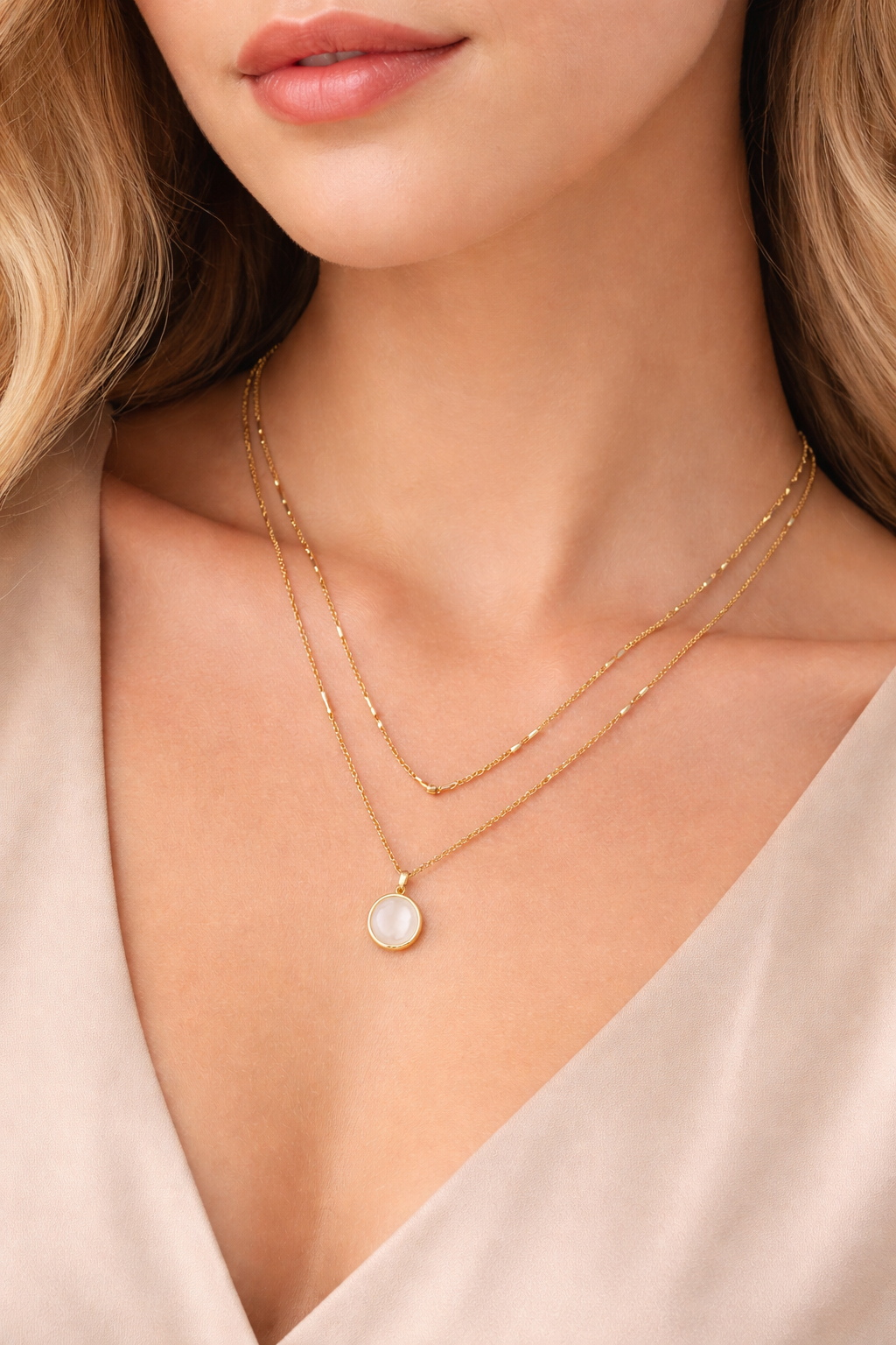 18K Gold Plated Stainless Steel Pendant Necklace – Waterproof Non Tarnish Chain for Women